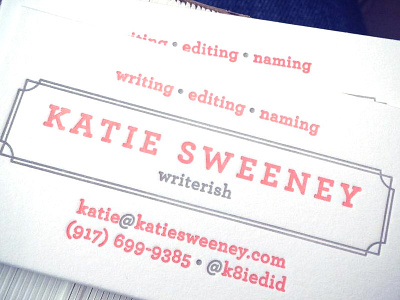 Katie Sweeney business cards 2 color archer business card letterpress writerish
