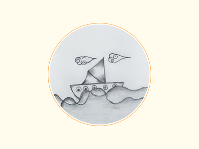 Boat, Ocean And Cloudy Sky illustration love sketch pencil sketch sketch