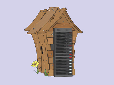 Wood Server Housing - The Big Bad Breach big bad wolf cybersecurity illustration nursery rhyme server server security three little pigs wood