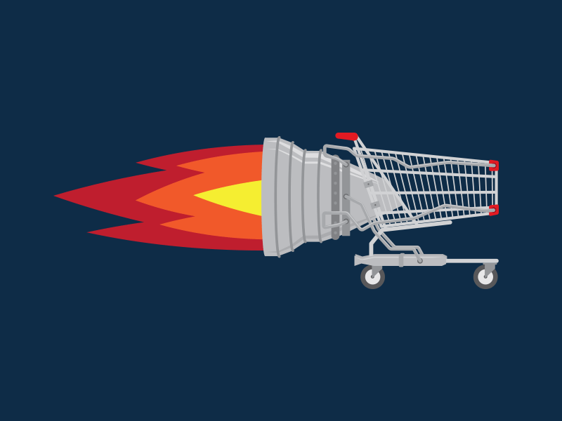 Faster Shopping Experience Animation cart cdn ecommerce engine fast faster flames jet shopping