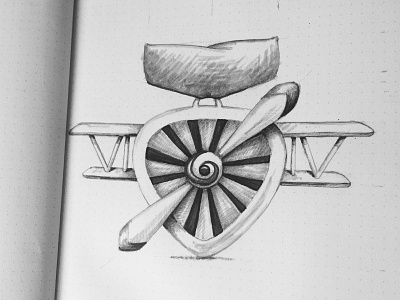 Biplane medal badge biplane idea illustration medal plane rough sketch