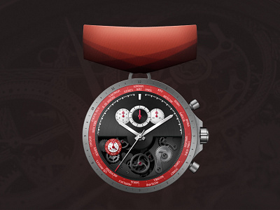 Watchmaking Master badge illustration mechanical mechanism medal metal photoshop red ribbon texture time watch