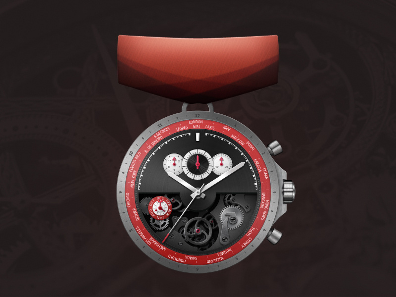 Watchmaking Master badge medal illustration photoshop watch mechanical mechanism time metal red texture ribbon