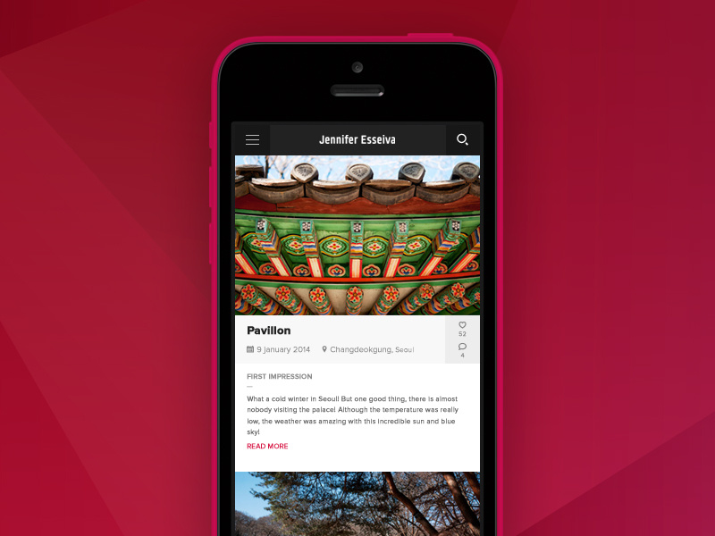 J.E photography blog flat blog mobile ios interface ui ux photo app web