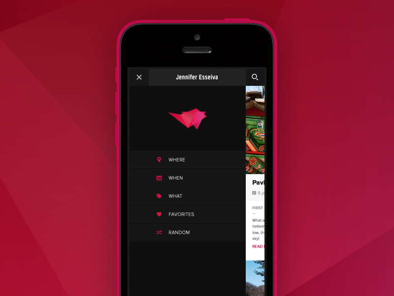 J.E photography blog menu blog mobile ios interface ui ux photo app web