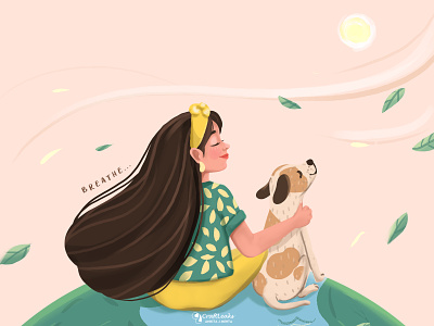 Breathe & Feel The Nature art beautiful characterdesign creative daily drawing design digital art digital illustration dog dog illustration earth day environment day friends girl illustration good vibes happiness motivational pet positivity women in illustration