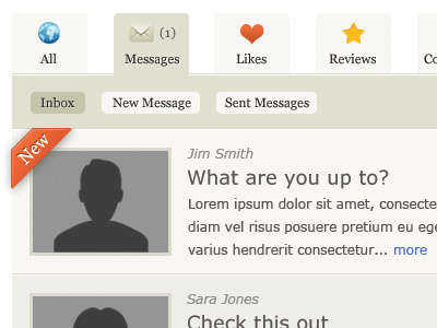 Profile Navigation & Messages beige inbox messages navigation profile