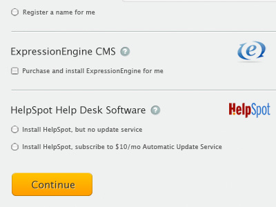 EngineHosting Choose Services button enginehosting expressionengine orange sign up