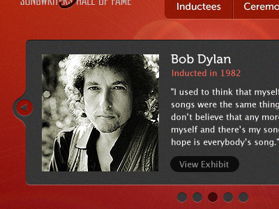 Songwriters Hall of Fame Redesign arrows bob dylan interface music navigation red