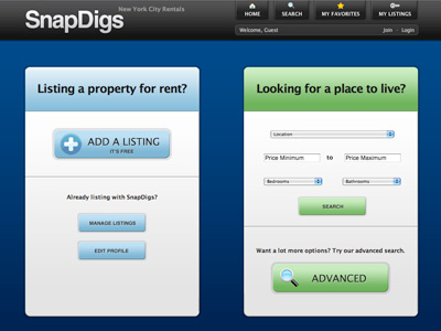 SnapDigs blue expressionengine green interface real estate ui