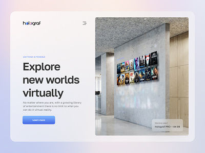 Holograf Landing Page- Hero UI Design ai ar augmented reality crypto design ecommerce glassmorphism hero ui landing page landing page ui movies app movies website netflix nft oculus virtual reality virual headset voice assistant vr web design