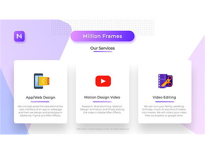 Million Frames Design Studio Portfolio app design design designer graphic design landing page motiondesign ui user experience ux videoediting web design website