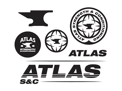 Atlas S+C Collection anvil atlas branddesign brandidentity branding brandlogo fitness globe gym logodesign logodesigner logotype strength thicktext thicktype vanguarddesignco