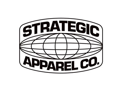 Strategic Apparel Globe Badge apparel badge badgedesign earth globe lineart linework logo logodesign logodesigner logos merch merchdesign monoline patch patchdesign strategic