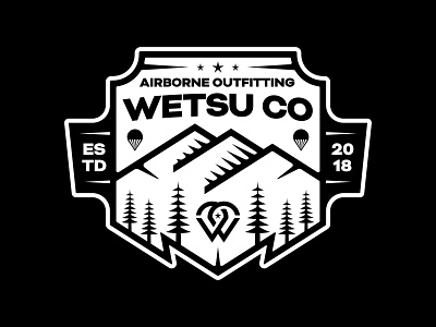 WETSU Badge Design apparel army badge brand brand design brand identity branding branding agency design designer identity logo merch mountain nature parachute patch vanguard vector wetsu