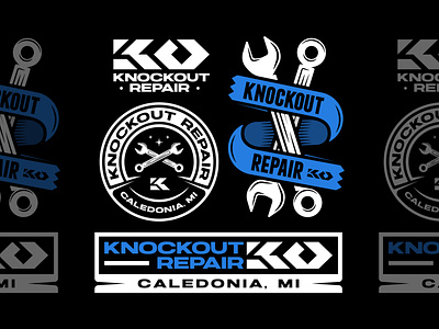 Knockout Repair Brand Bundle apparel badge badges bold branding bundle clean design flash logo logos merch merchandise patch professional repair service vanguard vintage wrench