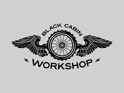 Black Cabin Workshop - Concept apparel badge biker bold brand branding illustration logo logo design logodesign logos merch motocross tough vanguard vintage wheel wings