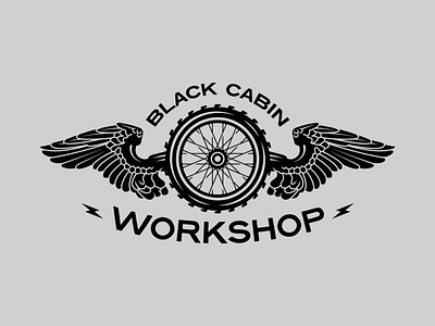 Black Cabin Workshop - Concept apparel badge biker bold brand branding illustration logo logo design logodesign logos merch motocross tough vanguard vintage wheel wings