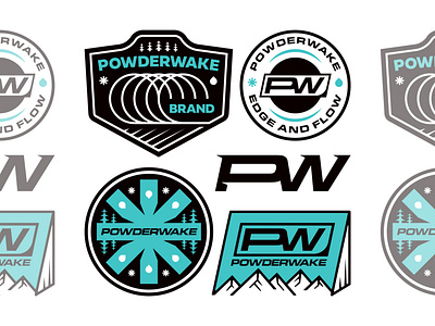 Powderwake Bundle badge branding bundle business kit logo logodesign logos logotype monogram nature outdoors package patch sport sports surf type typography vanguard