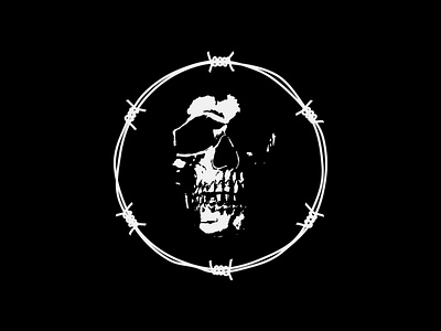 Strategic Skull & Barbed Wire apparel apparel logo barbed brand branding clothing identity logo logo design logodesigner logos merch metal punk rock skate skull tough vanguard