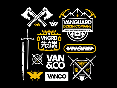 VDC Brand Designs apparel badge bold brand brand identity branding brandlogo bundle identity kit logo logos matching merch set type typography vanguard