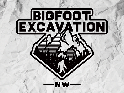 Bigfoot Excavation NW badge bigfoot black design excavation logo mountain outdoor outdoors white