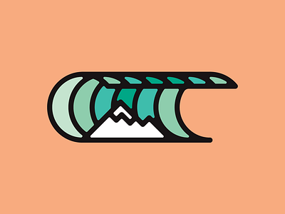 Wave + Mountain badge branding illustration illustrator logo logodesign logodesigner logodesigns merchdesign mountain nature naturelogo ocean salmon teal vanguarddesignco wave