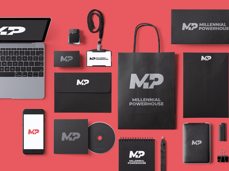 Millennial Powerhouse - Mockups logomockups vanguarddesignco marketinglogo marketing montserrat typography letterlogo monogram logotype brandidentity brand brandlogo logobrand logodesign logo