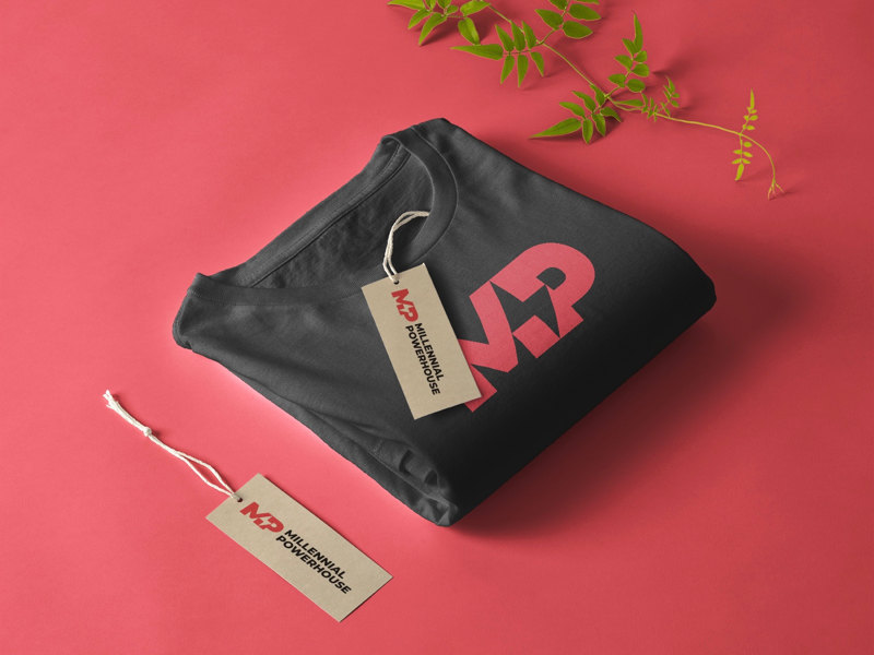 Millennial Powerhouse - T-Shirt Mockup vanguarddesignco letterlogo marketingagency marketinglogo logomockup mockup t-shirt tshirt shirt monogram lettermark logotype brandidentity brandlogo logodesigner logodesign logo