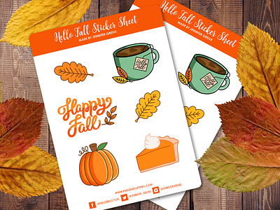Hello Fall Sticker Sheets autumn coffee fall fall leaves hand lettering happy fall hello fall illustration pumpkin pumpkin pie sticker sheet stickers waterproof stickers