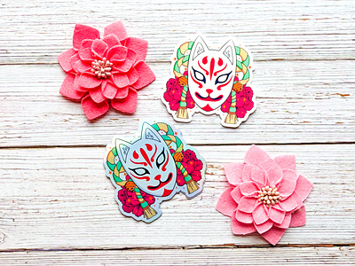 Kitsune Mask Stickers design graphic designer illustration illustrator