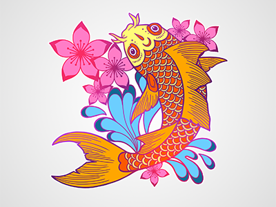 Koi Fish Illustration fish flower illustration illustrator koi koi fish photoshop sakura sakura flower