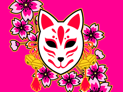 Kitsune Mask with Sakura Flowers