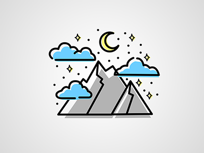 Mountain, Moon and Stars Illustration Icon clouds design graphic design icon icon design illustration moon mountain stars t shirt typography vector