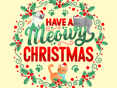 Homwork 46 Meowy Christmas cat cat lover christmas cute feline hand lettering holiday homwork i love cats meowy christmas merry christmas seasons greetings winter