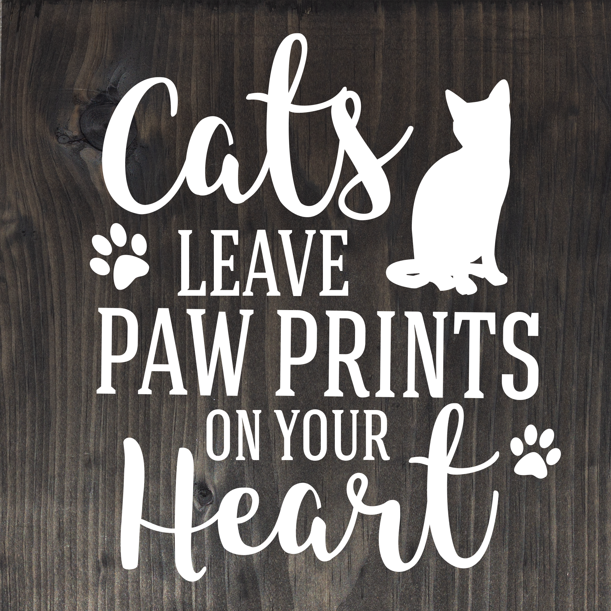 **PETS** Carved Wooden Craft Shape 'Cats Leave Paw Prints On Your Heart' Heart 