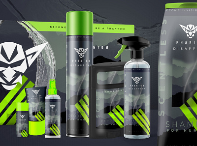Phantom Elixirs Packaging black brand branding clean color cosmetic design green logodesign manly package design packaging print