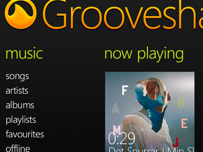 Grooveshark for Windows Phone Concept 2 grooveshark phone pivot ui windows windows phone wp7