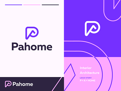 Pahome - Logo Design branding home home logo interior architecture logo logo design logo designer logo mark logos logotype p a logo pink purple logo