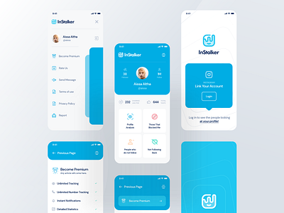 InStalker Mobile App [Light Mode] app app design app designer application blue design instagram mobile app mobile app design social stalker typography ui ux