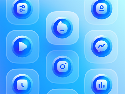 Blue Icon Set / V2 blue bluereceipt clock design icon icon design icon set iconography icons instagram messenger play profile setting static statics typography user experience userinterface