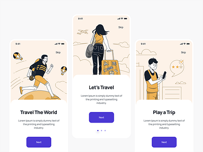 Travel Mobil App / Onboarding app design application mobile mobile app mobile app design mobile design mobile ui onboard onboarding onboarding illustration onboarding screen onboarding screens onboarding ui online orange purple travel