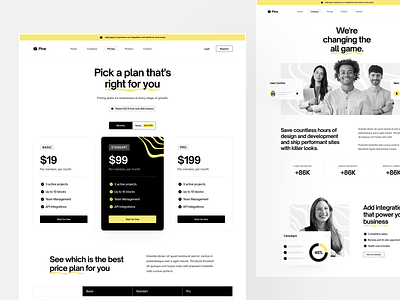 Pricing + Company Page : Pine SaaS Template black card design company design pine pricing pricing app pricing page saas saas design saas template template typography ui ux yellow