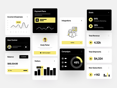 All Pages : Pine SaaS Template black card design desing landing landing design landing page pine saas saas design saas template ui uiux ux website website design yellow