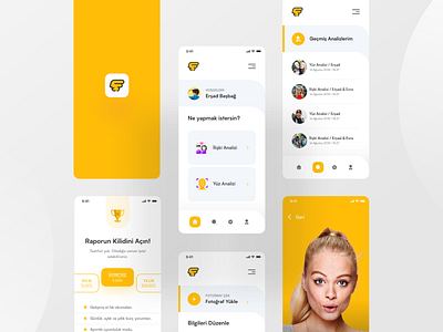 Face Analysis Mobil Application / All Pages design face analysis mobile app mobile app design mobile application typography ui user experience user interface ux yellow and black