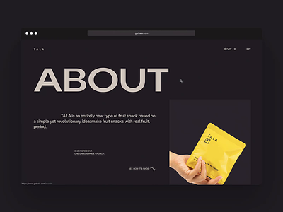 TALA - About page about page animation design e-commerce layout motion design typography ui ux web webflow website