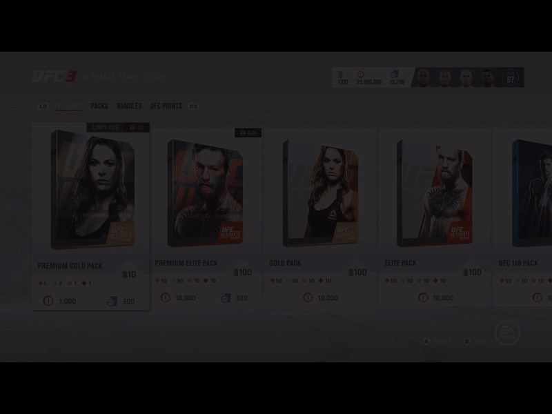 EA UFC3 Pack Opening Design after effects game motion photoshop sports ui ux