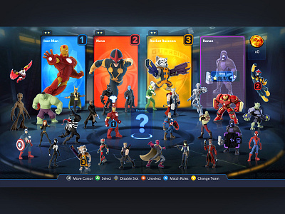Character Select screen for Disney Infinity Marvel Playset animation design disney game infinity marvel ui ux