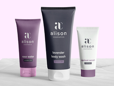 Products for Alison Cosmetics branding cosmetics design graphicdesign logocore minimalist mockups simple design tubes