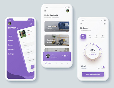 Smart Home App app app design cleanui concept dailyui minimalist purple smart home app smarthome ui ux